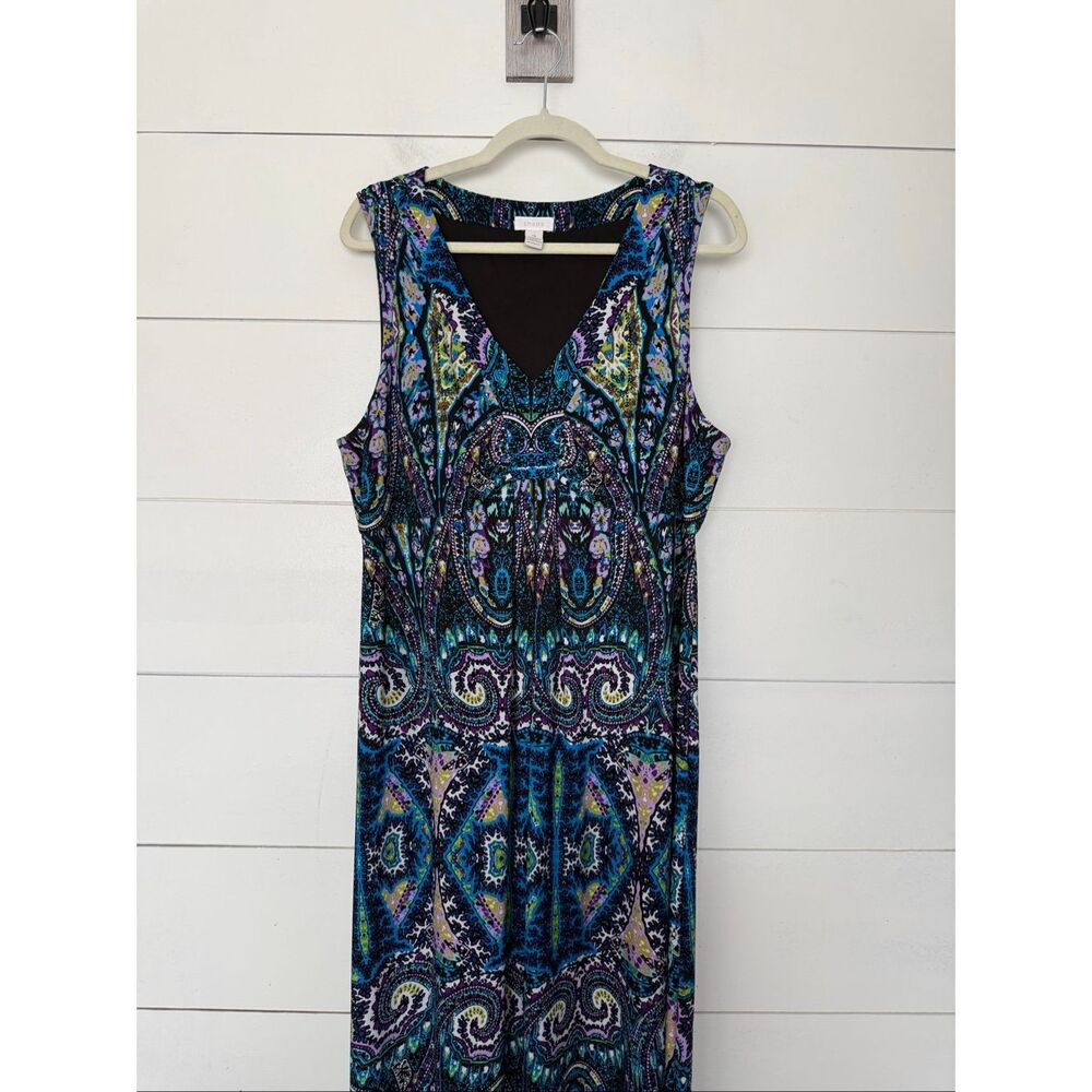 Chico’s Women’s 3 Multicolored Vneck Stretchy Maxi Dress